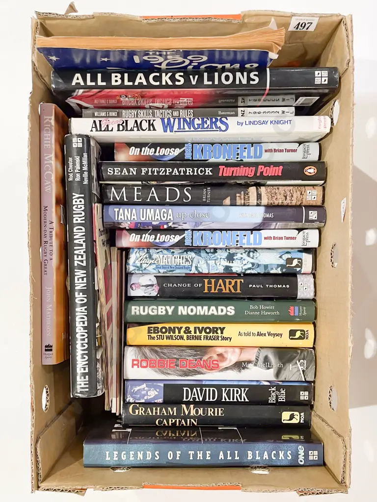 Box of Assorted Books incl NZ Rugby Reference Image 1++