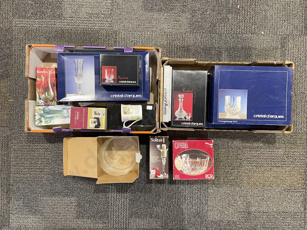 Two Cartons of Assorted Boxed Crystal and Glassware Image 1++