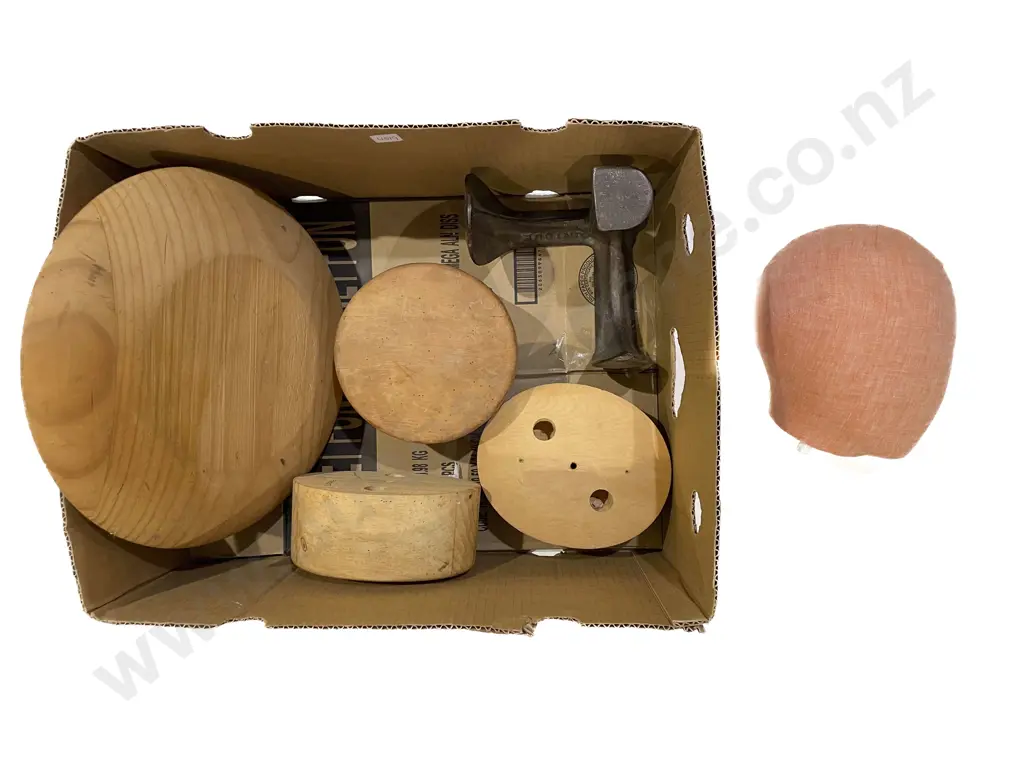 Qty of Assorted Hat Blocks together with Wrought Iron Shoe Last Image 1++