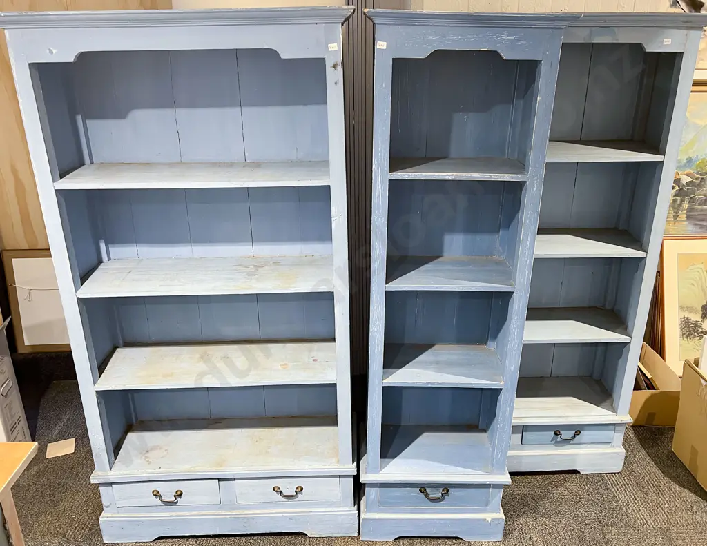Pair of Distressed Painted Bookcases together with Slender Example Image 1++