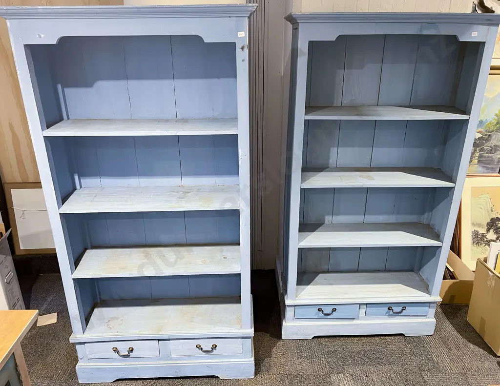 Pair of Distressed Painted Bookcases together with Slender Example Image 1++