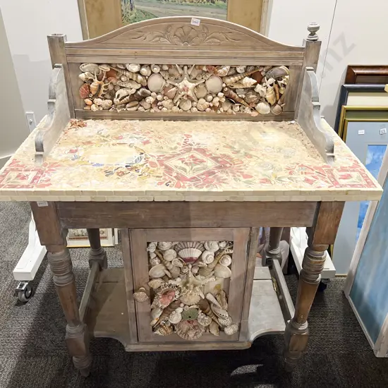 Unusual Marble Top & Shell Decorated Wash Stand