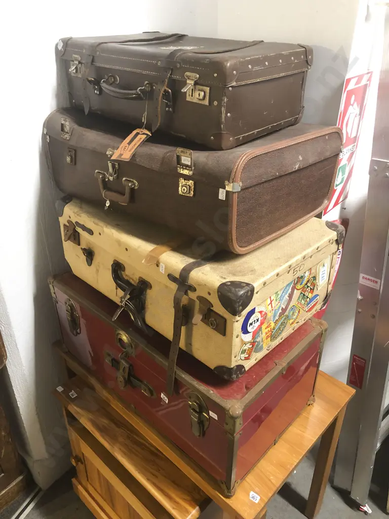 Three Vintage Suitcases and Travel Trunk Image 1++