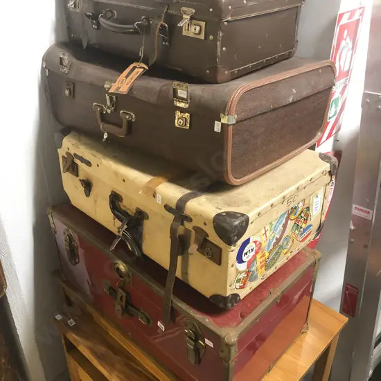 Three Vintage Suitcases and Travel Trunk