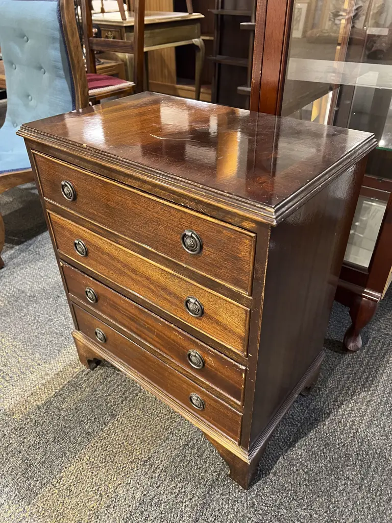 Small Repro Mahogany Four Drawer Chest Image 1++