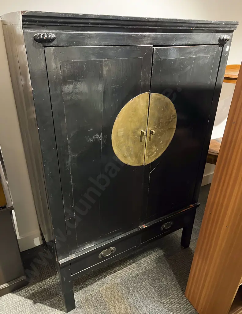 Chinese Black Lacquered Two Door Cabinet Image 1++