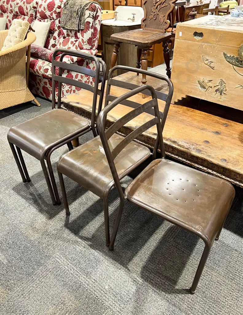 Four Industrial Style Stacking Chairs Image 1++
