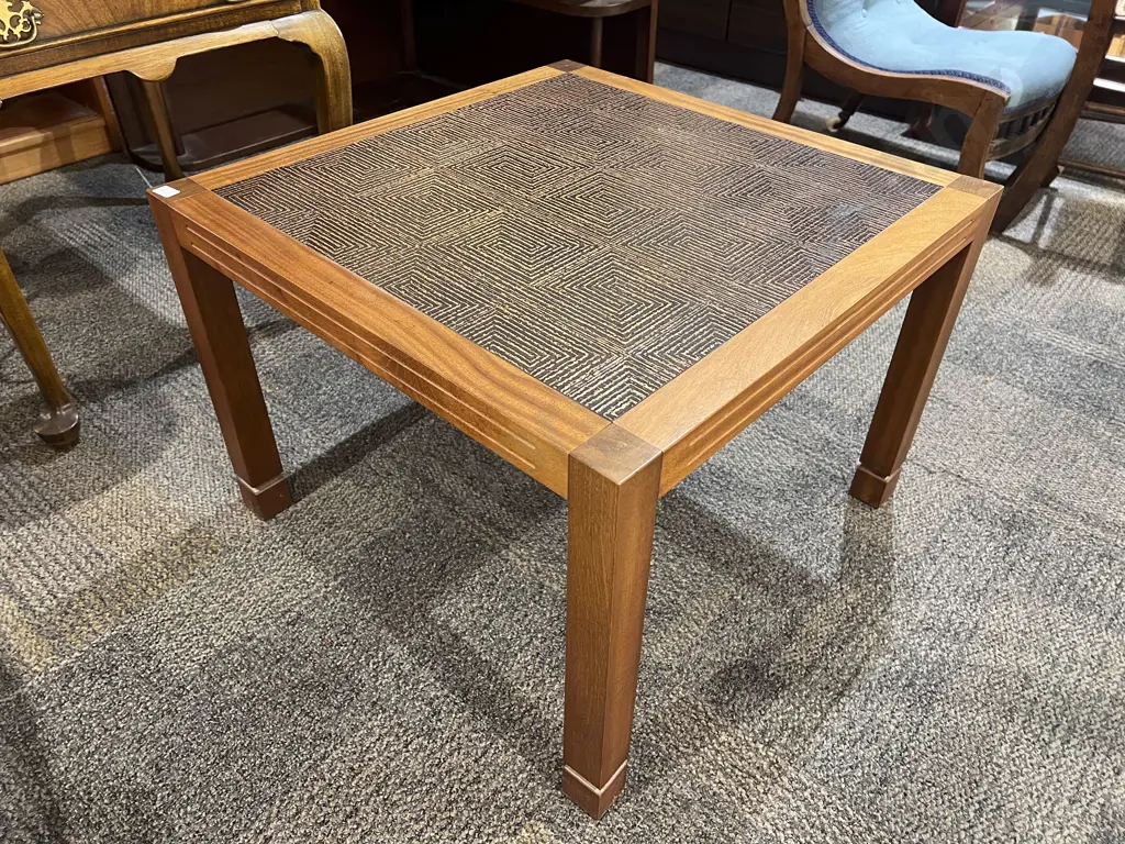 Mid Century Coffee Table with Decorative Copper Insert to Top Image 1++