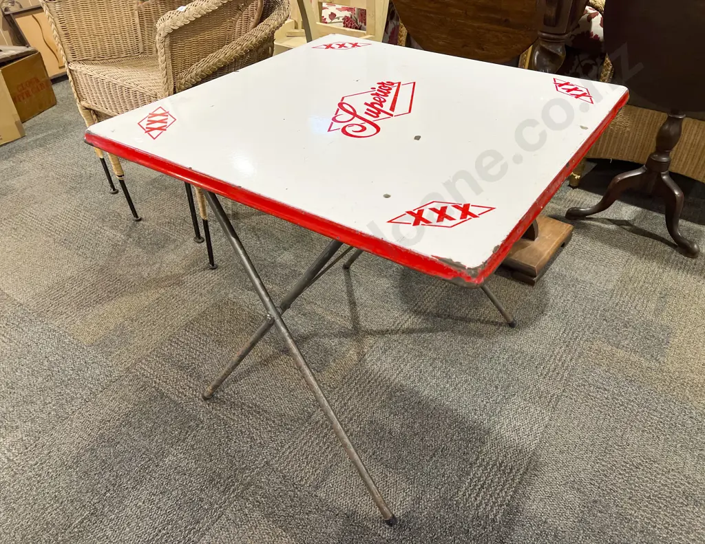 Vintage Advertising Heavy Enamel 'Superior Beer' Mexican Cafe Table Image 1++