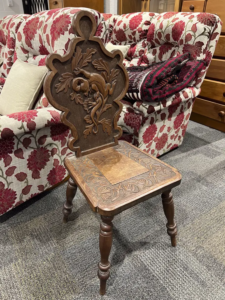 Late Vict Carved Oak Spinning Chair Image 1++