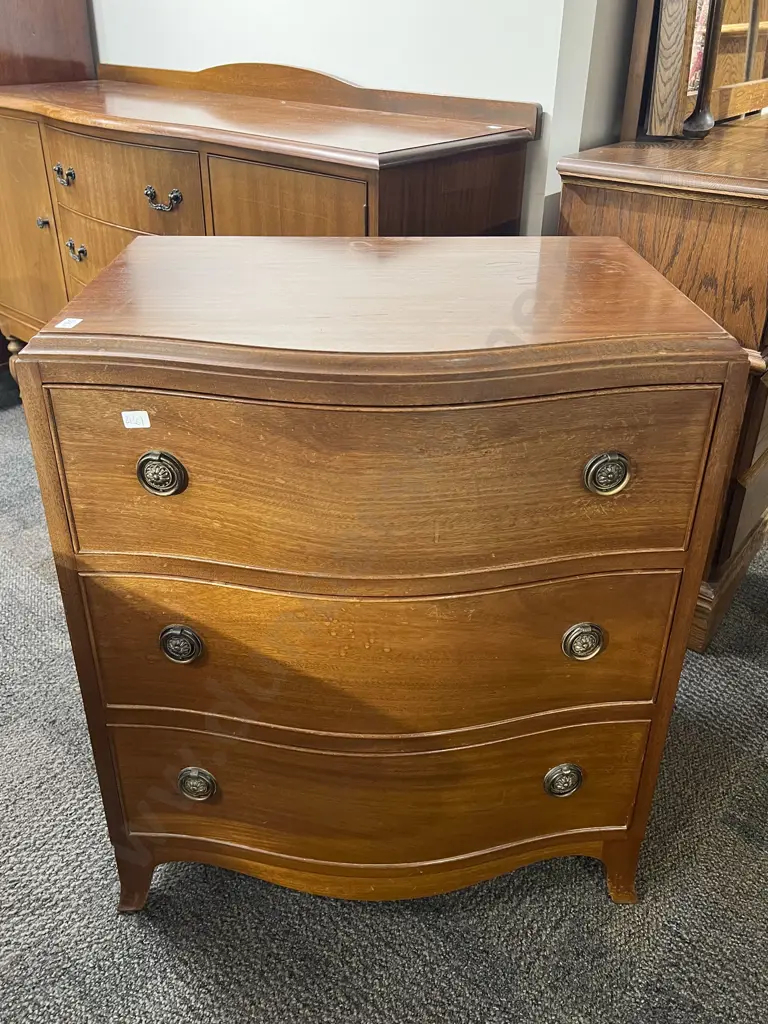 Reproduction Serpentine Front Three Drawer Bedside Chest Image 1++