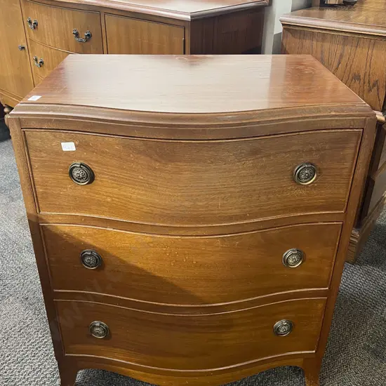 Reproduction Serpentine Front Three Drawer Bedside Chest
