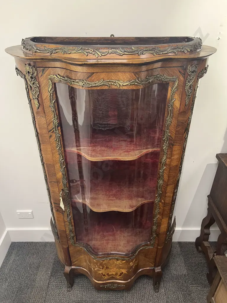 Late 19th or Early 20th Century French Kingwood, Ormolu & Inlaid Vitrine (lacks marble top) Image 1++