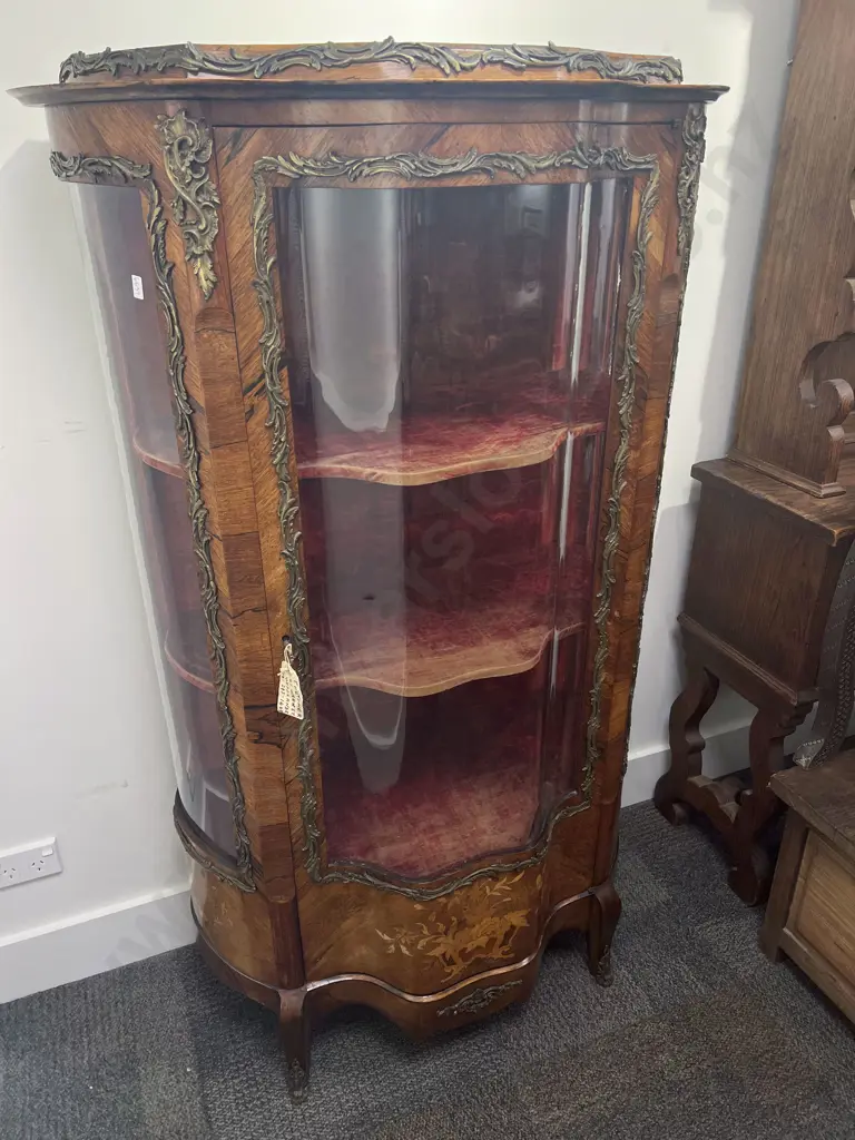 Late 19th or Early 20th Century French Kingwood, Ormolu & Inlaid Vitrine (lacks marble top) Image 1++