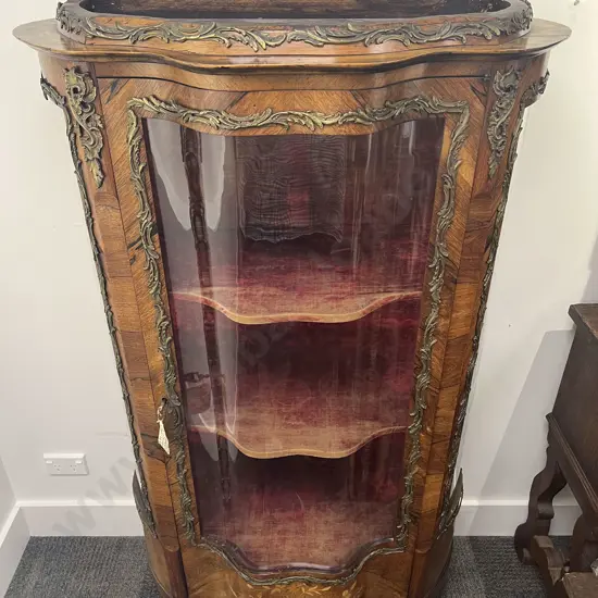 Late 19th or Early 20th Century French Kingwood, Ormolu & Inlaid Vitrine (lacks marble top)