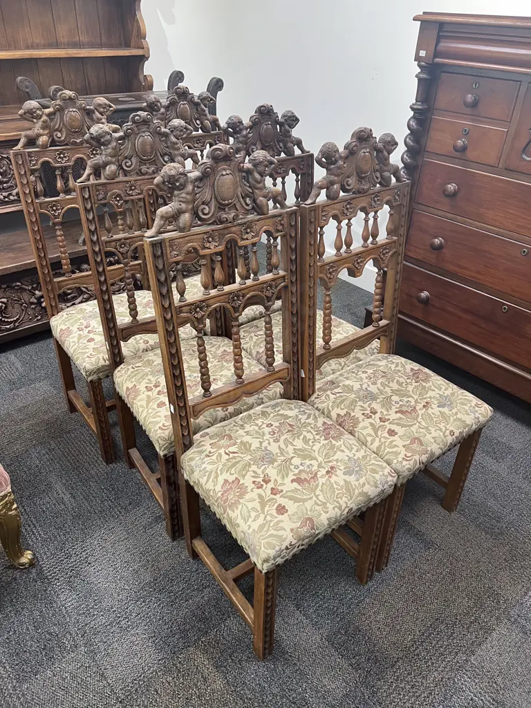 Set of Six Oak Baroque Style Dining Chairs Image 1++