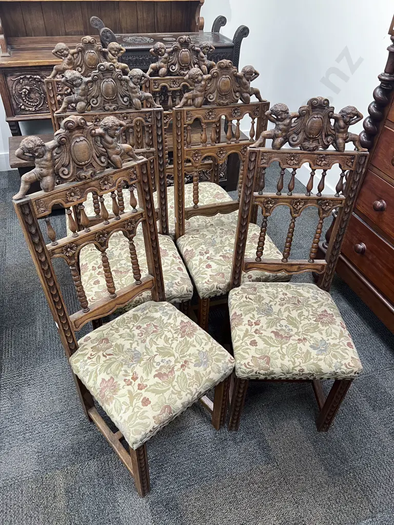 Set of Six Oak Baroque Style Dining Chairs Image 1++