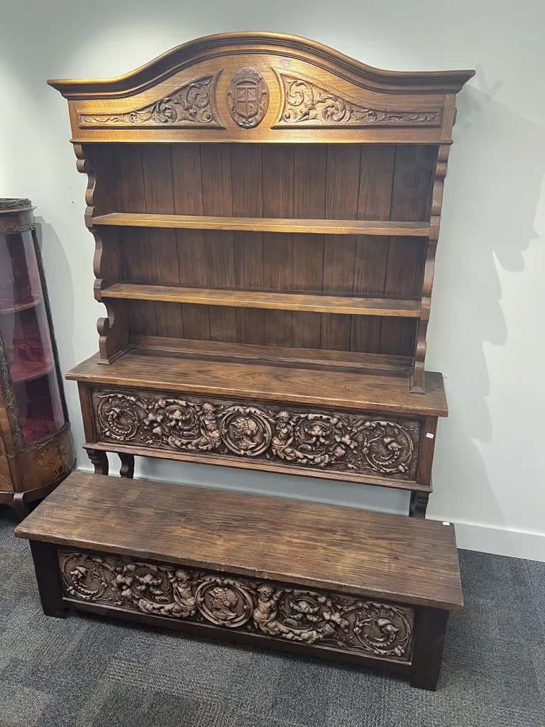 European Oak Carved  Dresser together with Matching Ottoman Image 1++