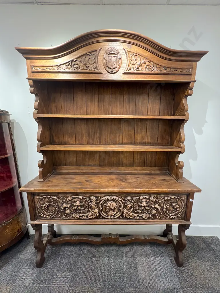 European Oak Carved  Dresser together with Matching Ottoman Image 1++