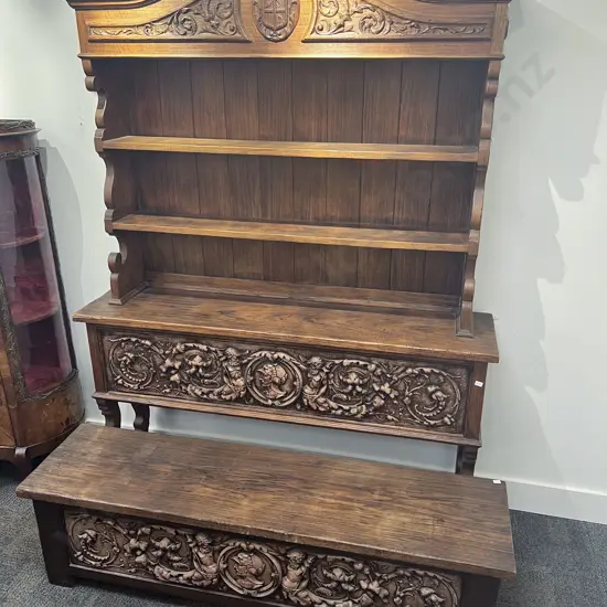 European Oak Carved  Dresser together with Matching Ottoman