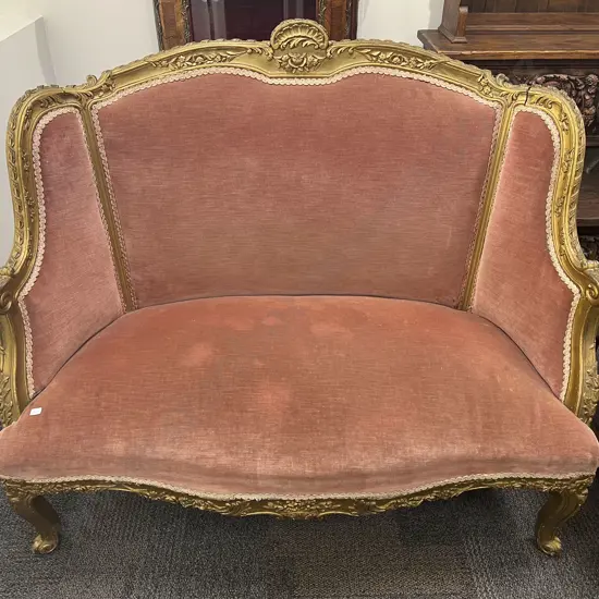 French Gilded High Back Salon Settee