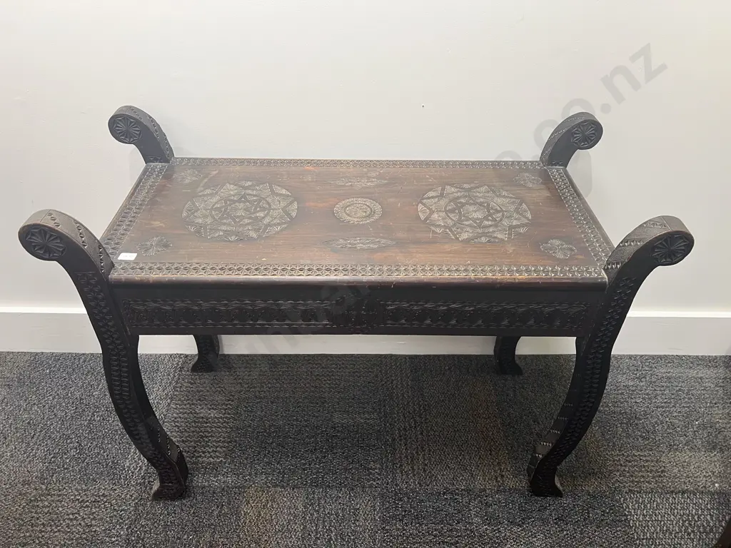 Fine Detail Chip Carved Duet Stool Image 1++