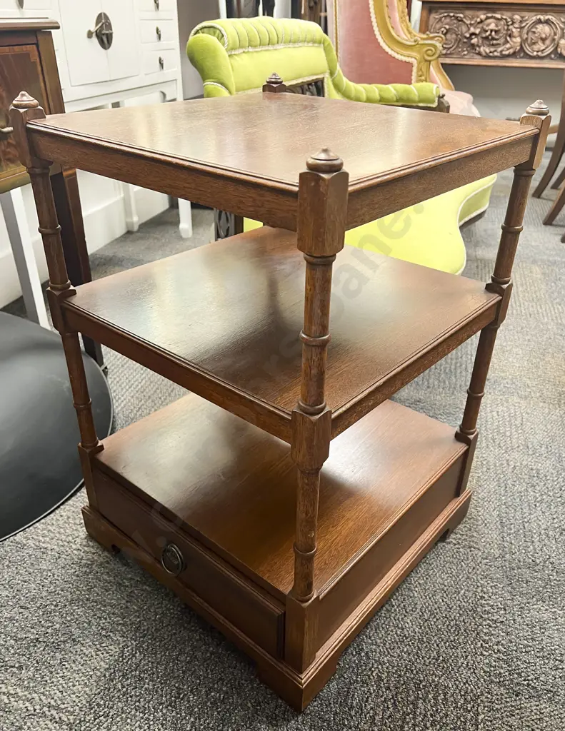 Mahogany Three Tier Single Drawer What-Not Image 1++