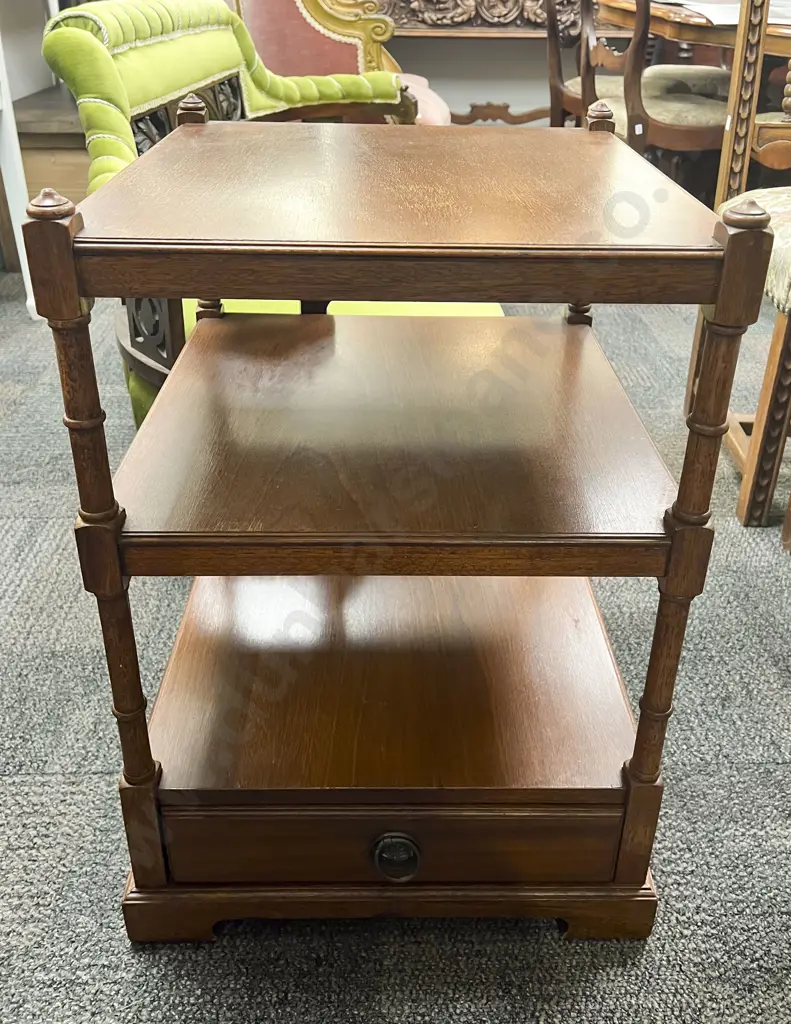 Mahogany Three Tier Single Drawer What-Not Image 1++