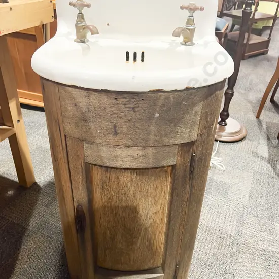 Vintage Basin on Oak Base