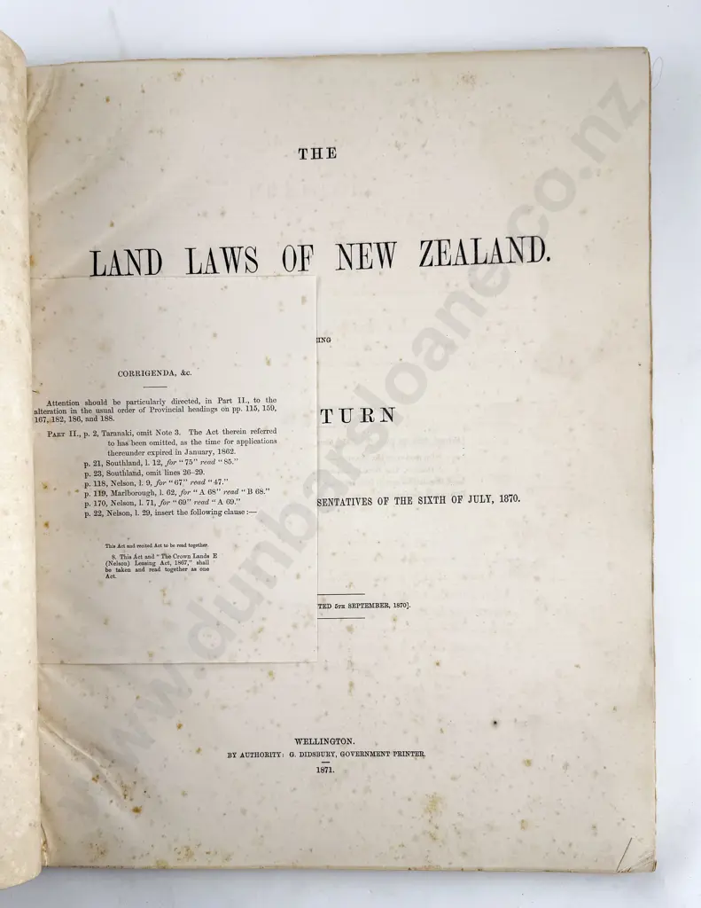 (-) The Land Laws Of New Zealand, In 3 Parts, 1871 Image 1++