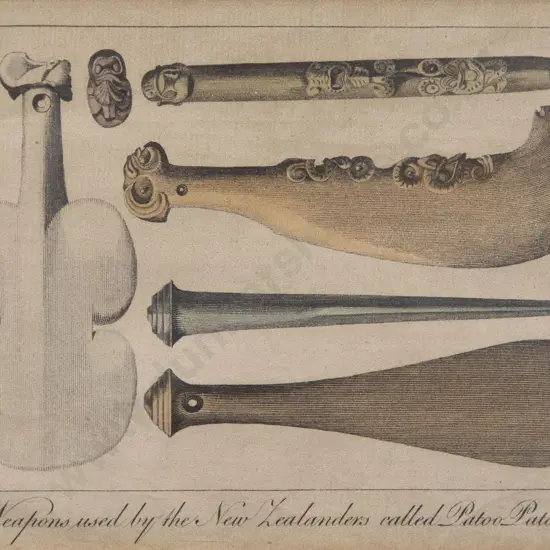 C18th Engraving "Weapons used by the New Zealanders called Patoo Patoos"