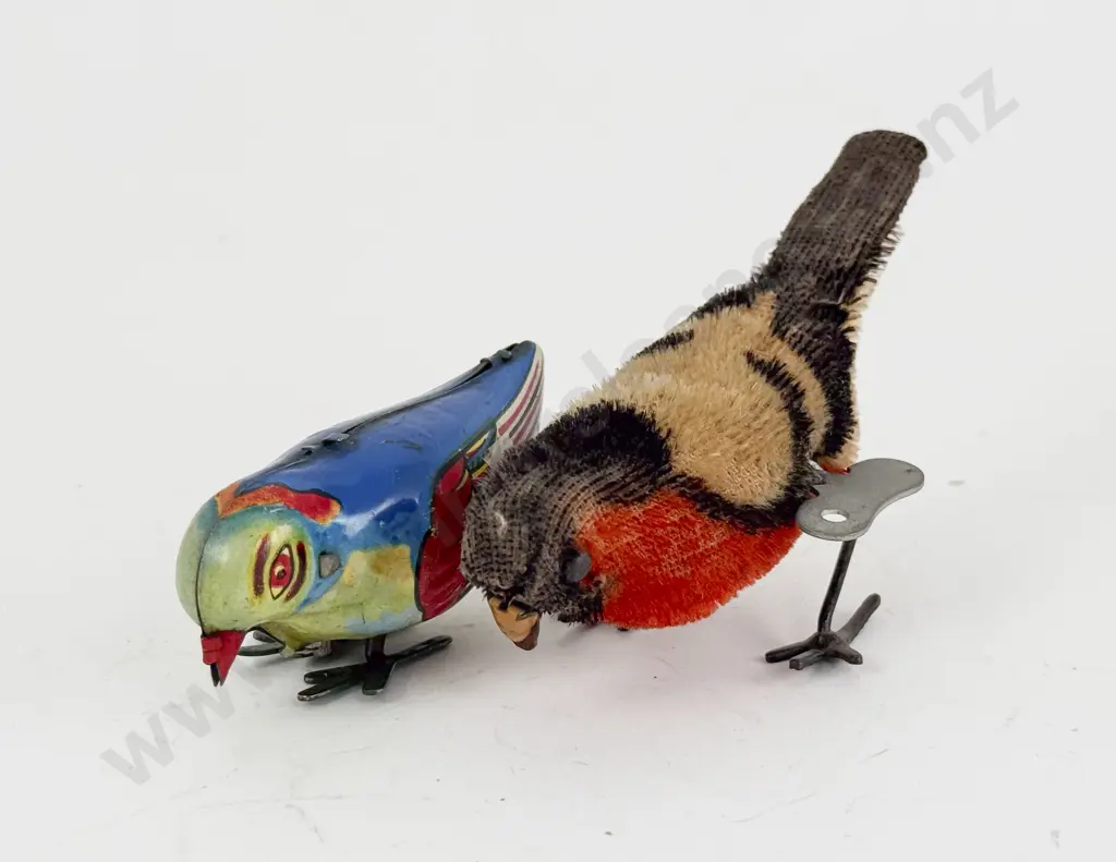 Early German Flock Cover Bird with Horse and China MS 029 Tinplate Pecking Bird Image 1++