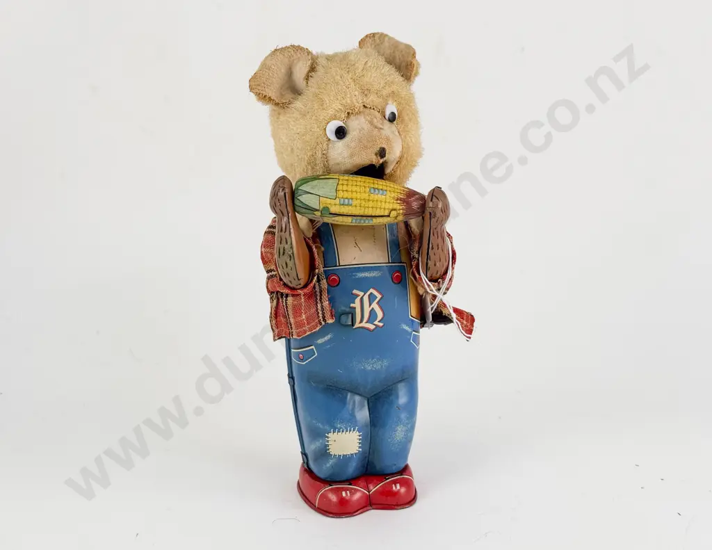Made in Japan Tinplate and Flock Bear Eating Sweetcorn Image 1++