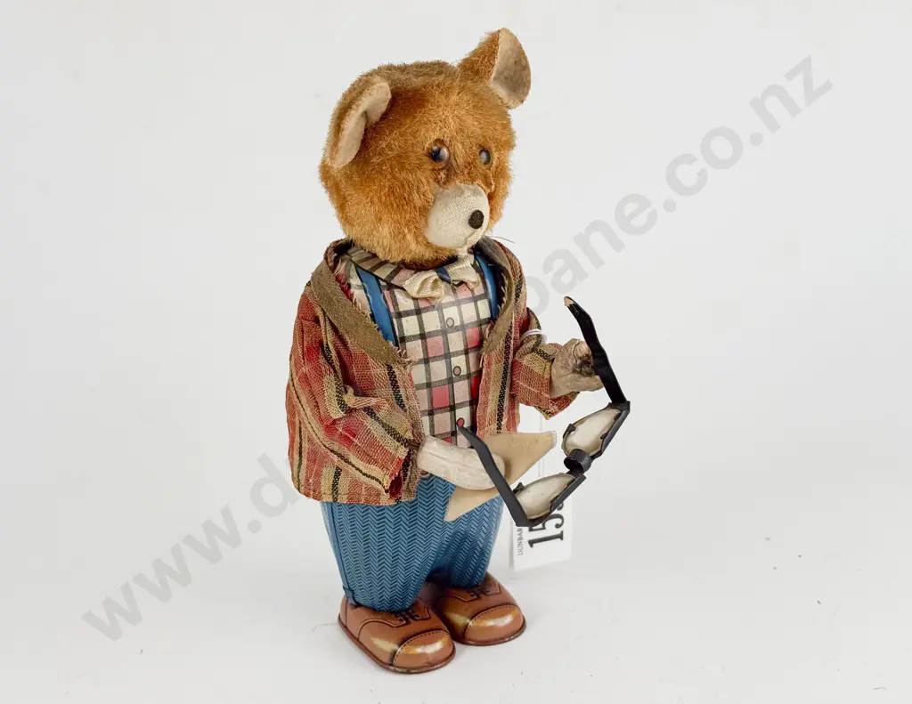 Made in Japan Tinplate and Flock Bear Cleaning Spectacles Image 1++