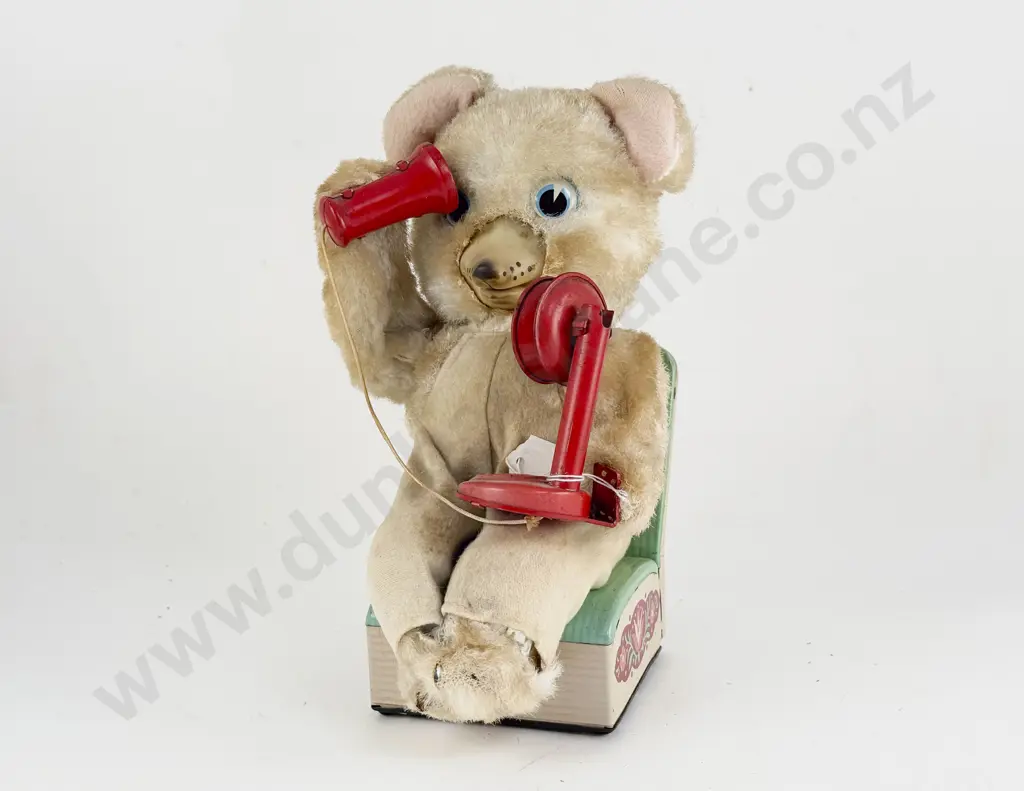 Modern Toys Japan Flock and Tinplate Bear on Telephone Image 1++