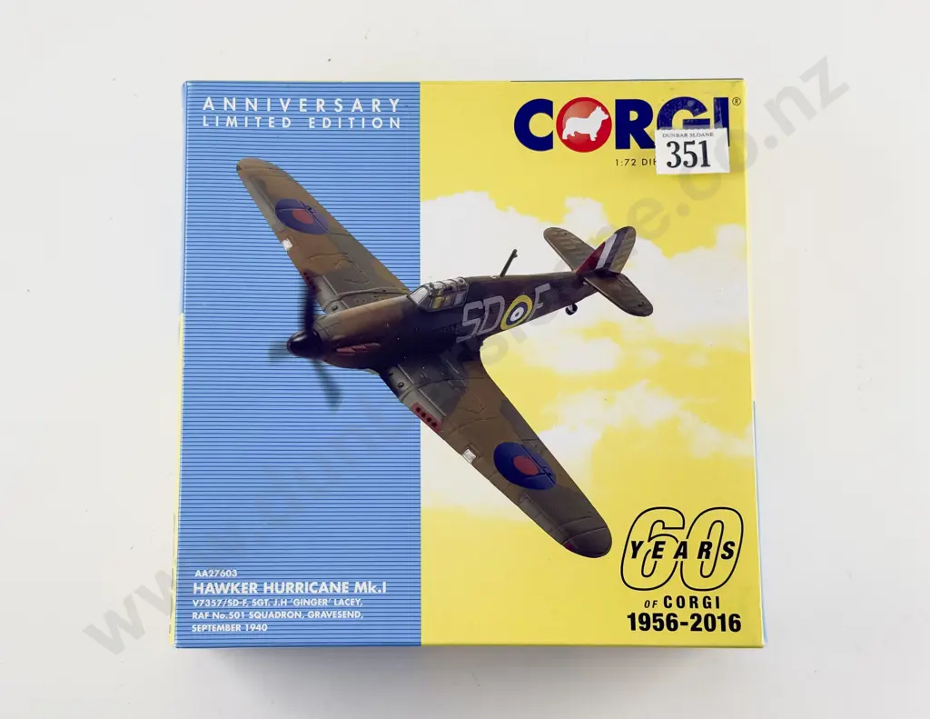 Boxed Corgi 60th Anniversary (1956 – 2016) AA27603 Hawker Hurricane Mk.1 Ltd Ed 602 of 2500 Image 1++