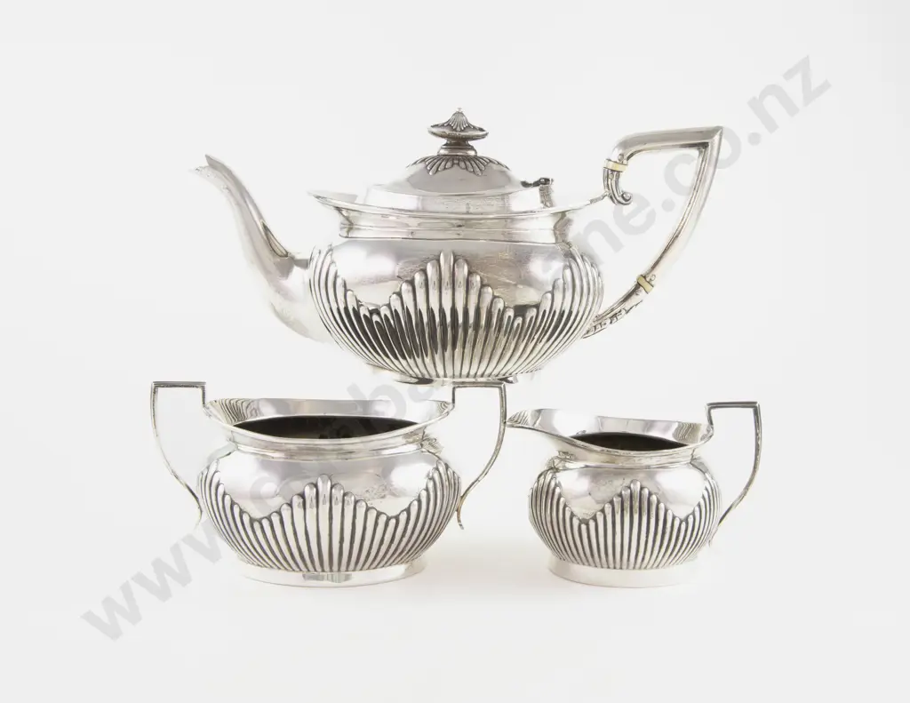 Composed Edw VII S/S 3 Piece Teaset Image 1++