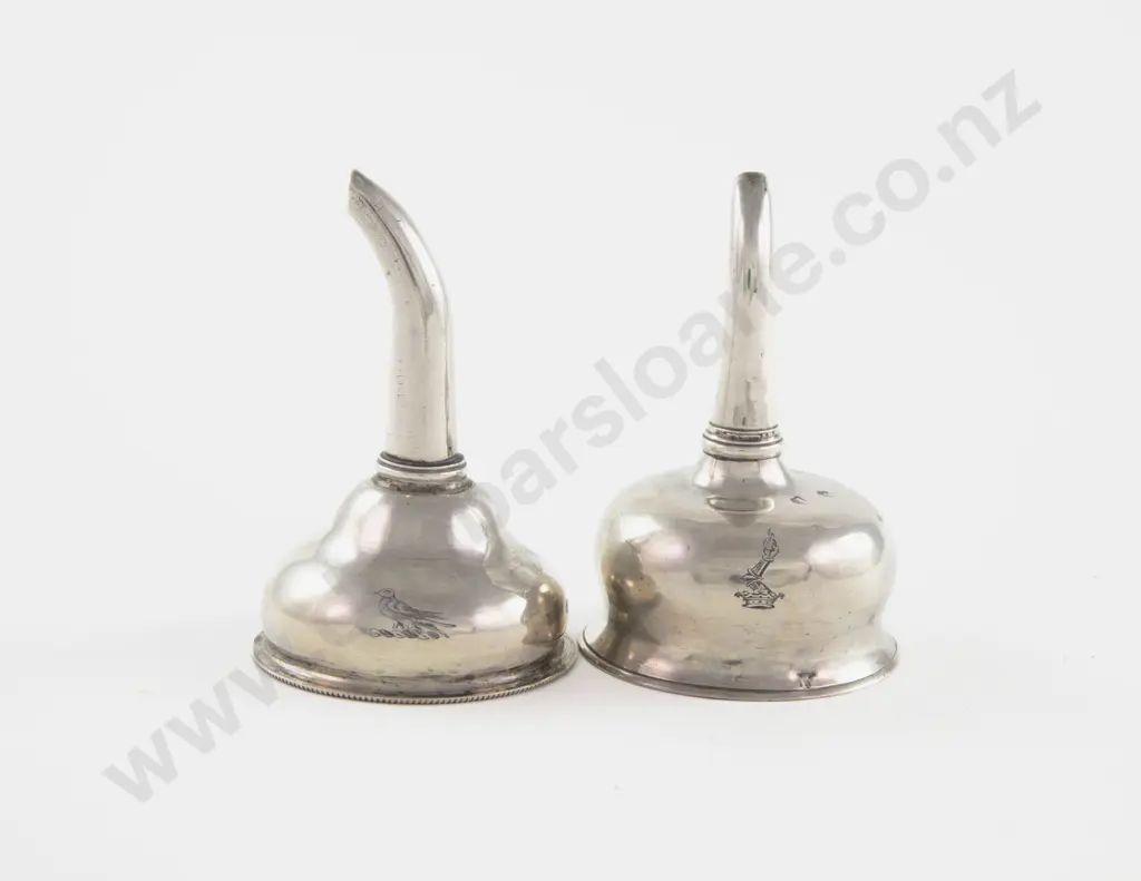 Two Small Georgian Irish S/S Wine Funnels Image 1++