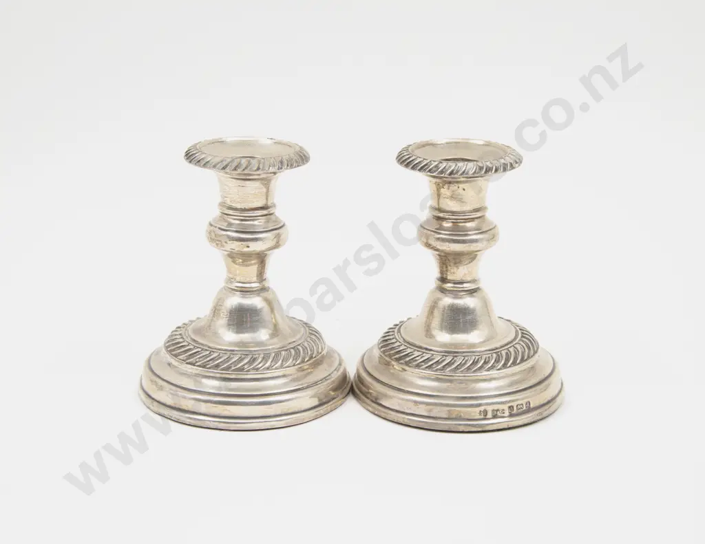 Pair Edw VII S/S Dwarf Candlesticks Image 1++