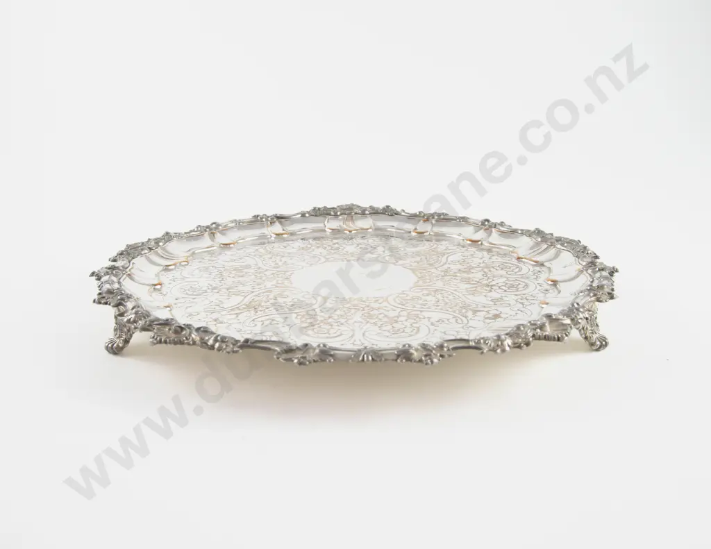 Sheffield Plate Circular Salver & Pair Of Table Candlesticks Image 1++