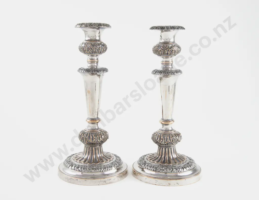 Sheffield Plate Circular Salver & Pair Of Table Candlesticks Image 1++