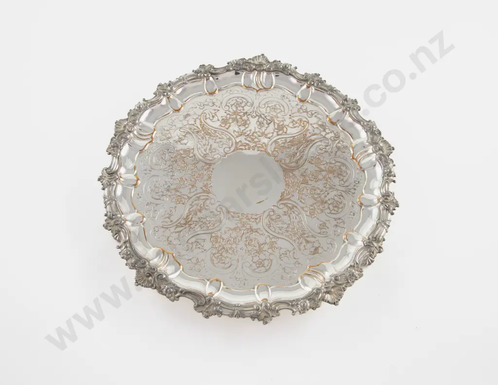 Sheffield Plate Circular Salver & Pair Of Table Candlesticks Image 1++