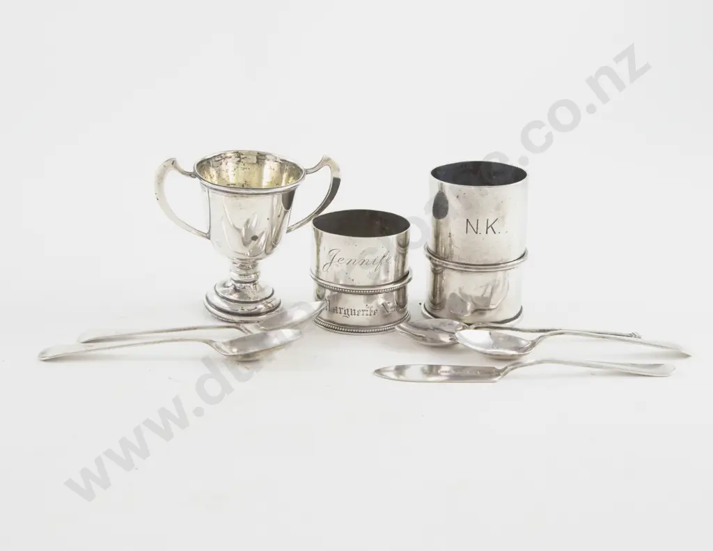 4 S/S Napkin Rings Small Prize Cup 4 Coffee Spoons & Butter Knife Image 1++