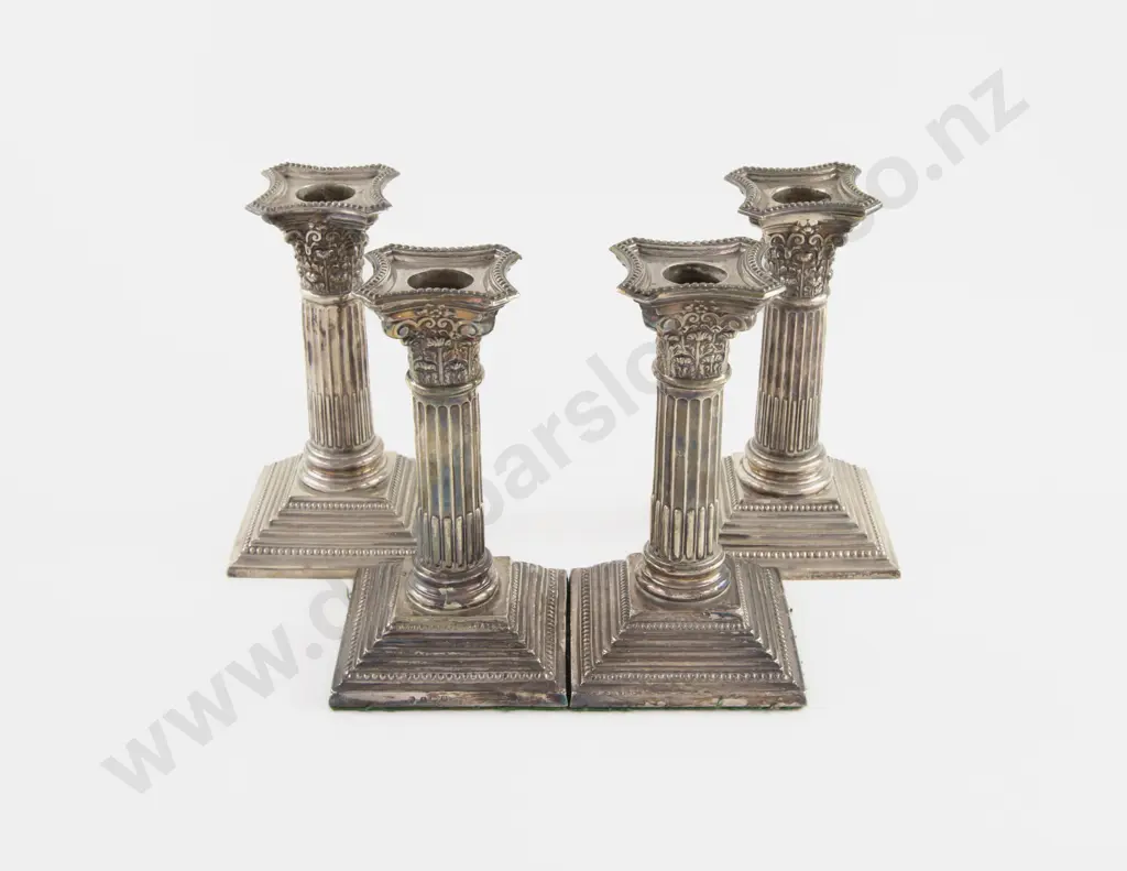 Pair Of Geo V S/S Corinthian Column Candlesticks With A  Similar Pair Of S/P Examples Image 1++