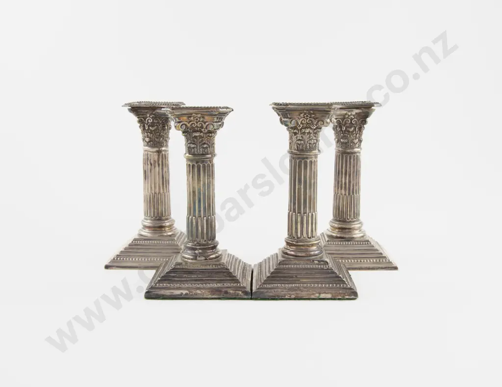 Pair Of Geo V S/S Corinthian Column Candlesticks With A  Similar Pair Of S/P Examples Image 1++