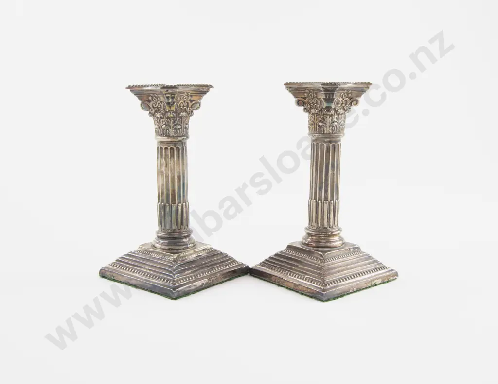 Pair Of Geo V S/S Corinthian Column Candlesticks With A  Similar Pair Of S/P Examples Image 1++