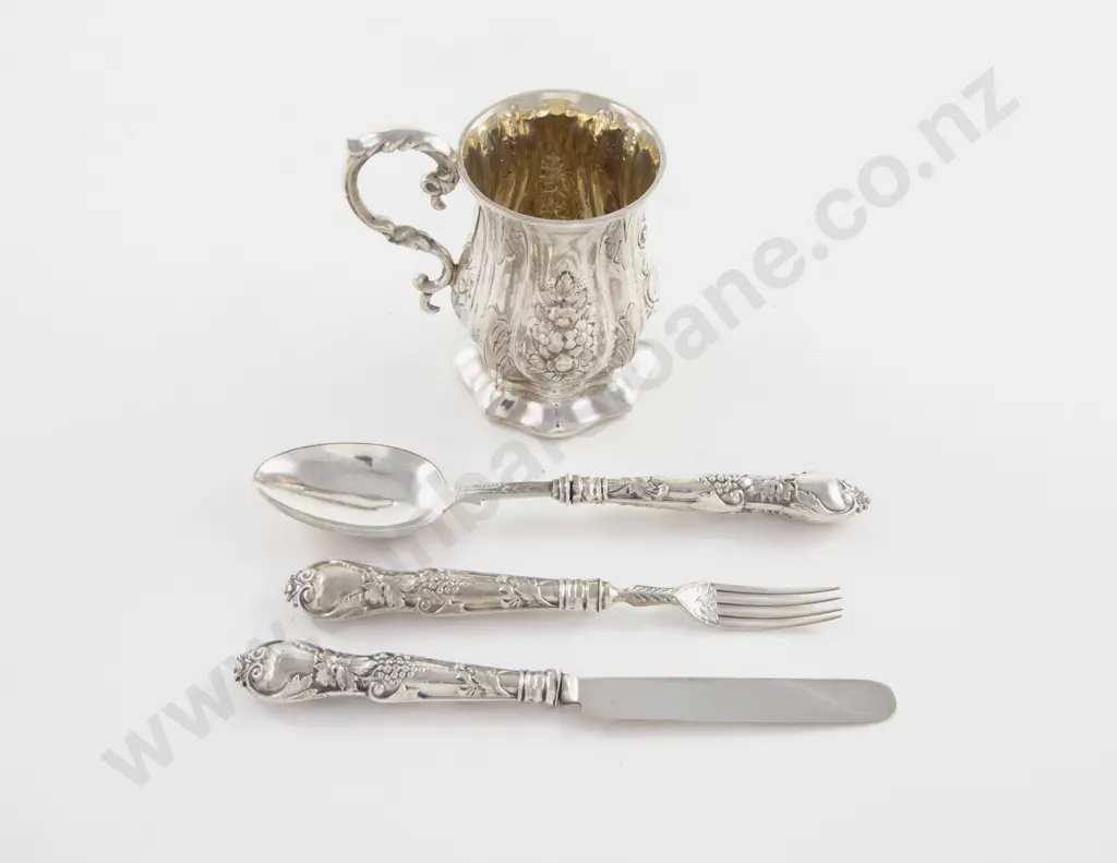 Cased Vict 4 Piece S/S Christening Set Image 1++