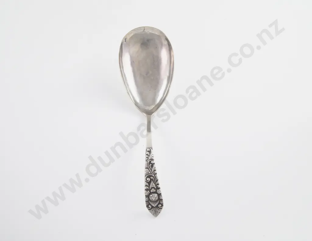 Large Asian .800 Silver Serving Spoon Image 1++