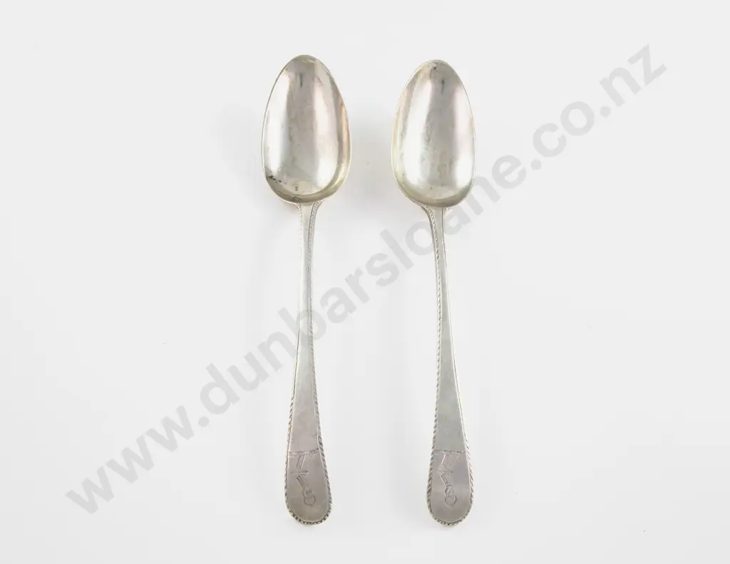 Pair Geo III S/S Tablespoons by Hester Bateman Image 1++