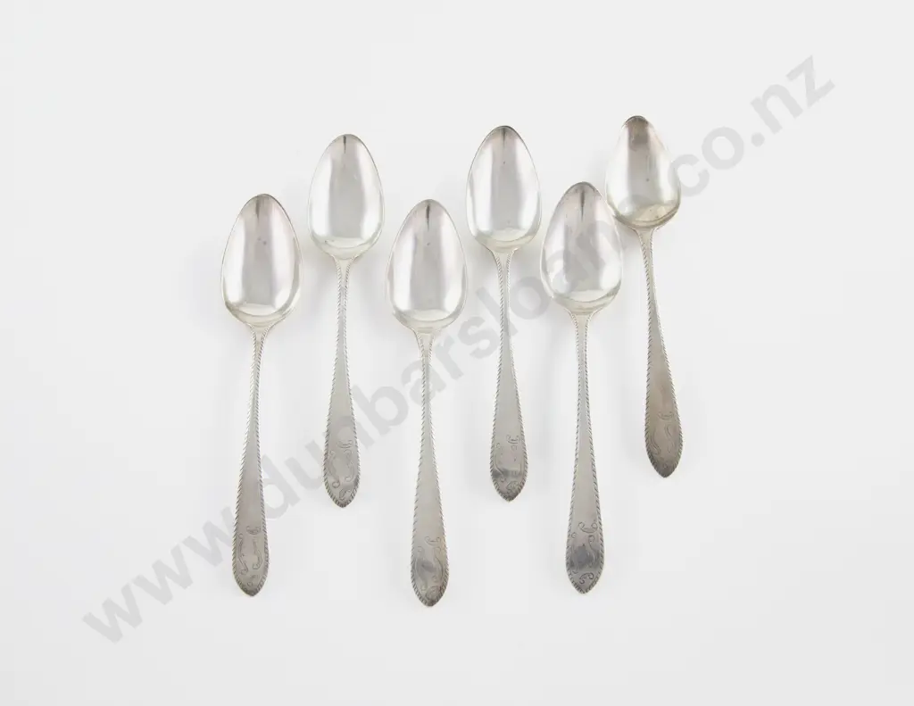 Set Of 6 Geo III Irish S/S Dessert Spoons Image 1++
